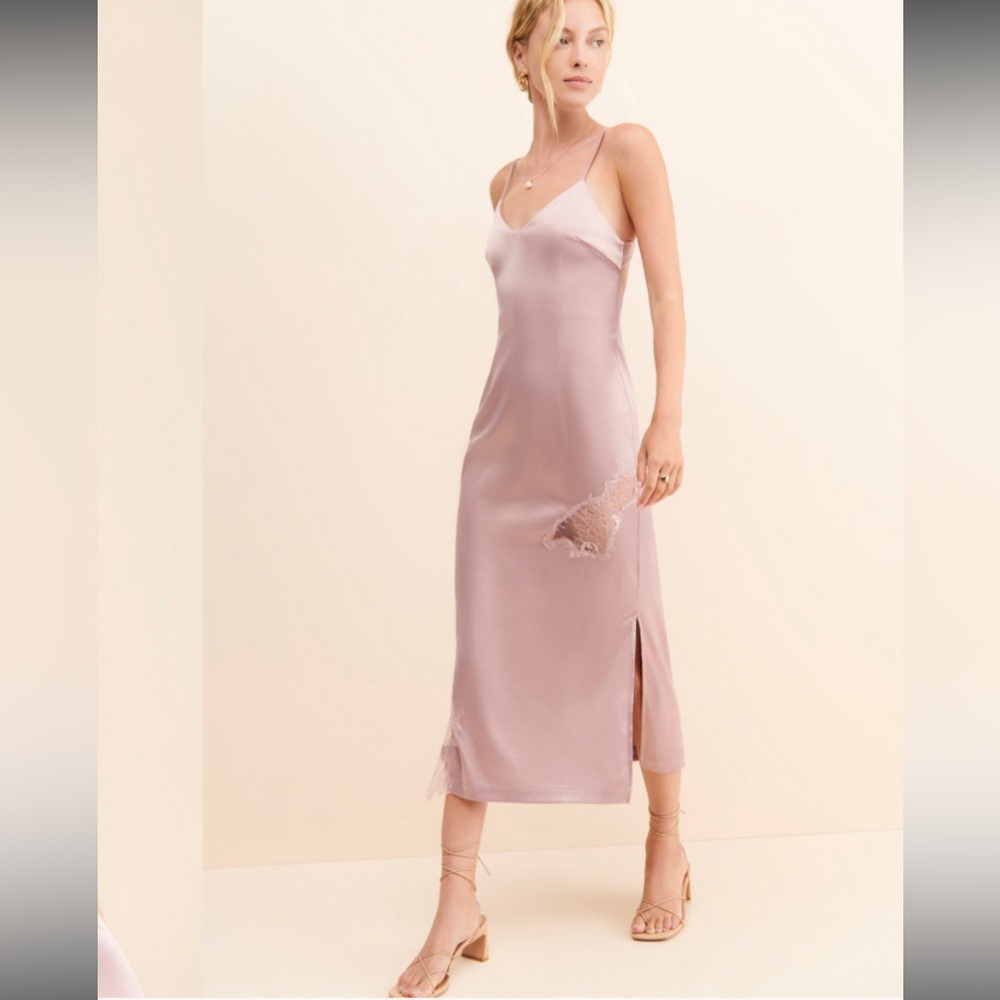 Allina Liu Pink Lace Slip Dress